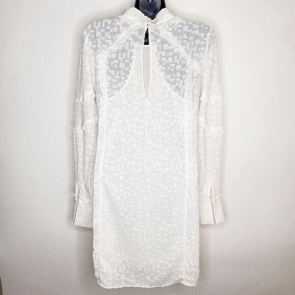 IRO White Mijo High Neck Eyelet Lace Ruffled Textured Tiered Shift Dress Size 34 - Picture 4 of 6